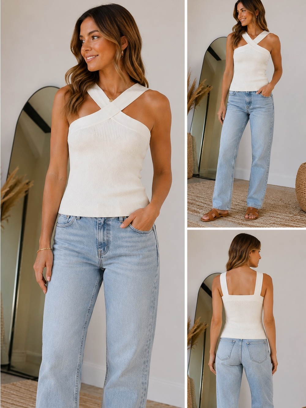 Fab’rik white cross neck stretch top XS